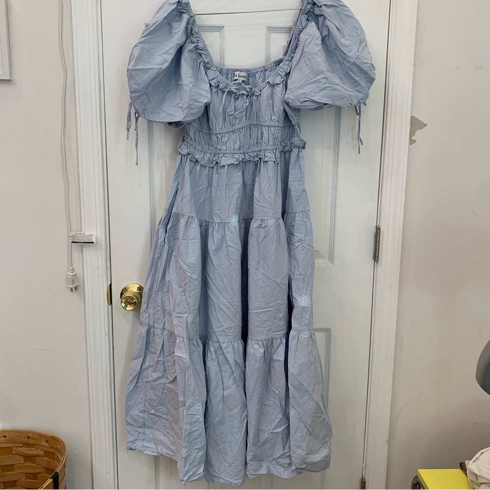 En Saison Sky Blue Brielle Tiered Midi-Dress Sz M